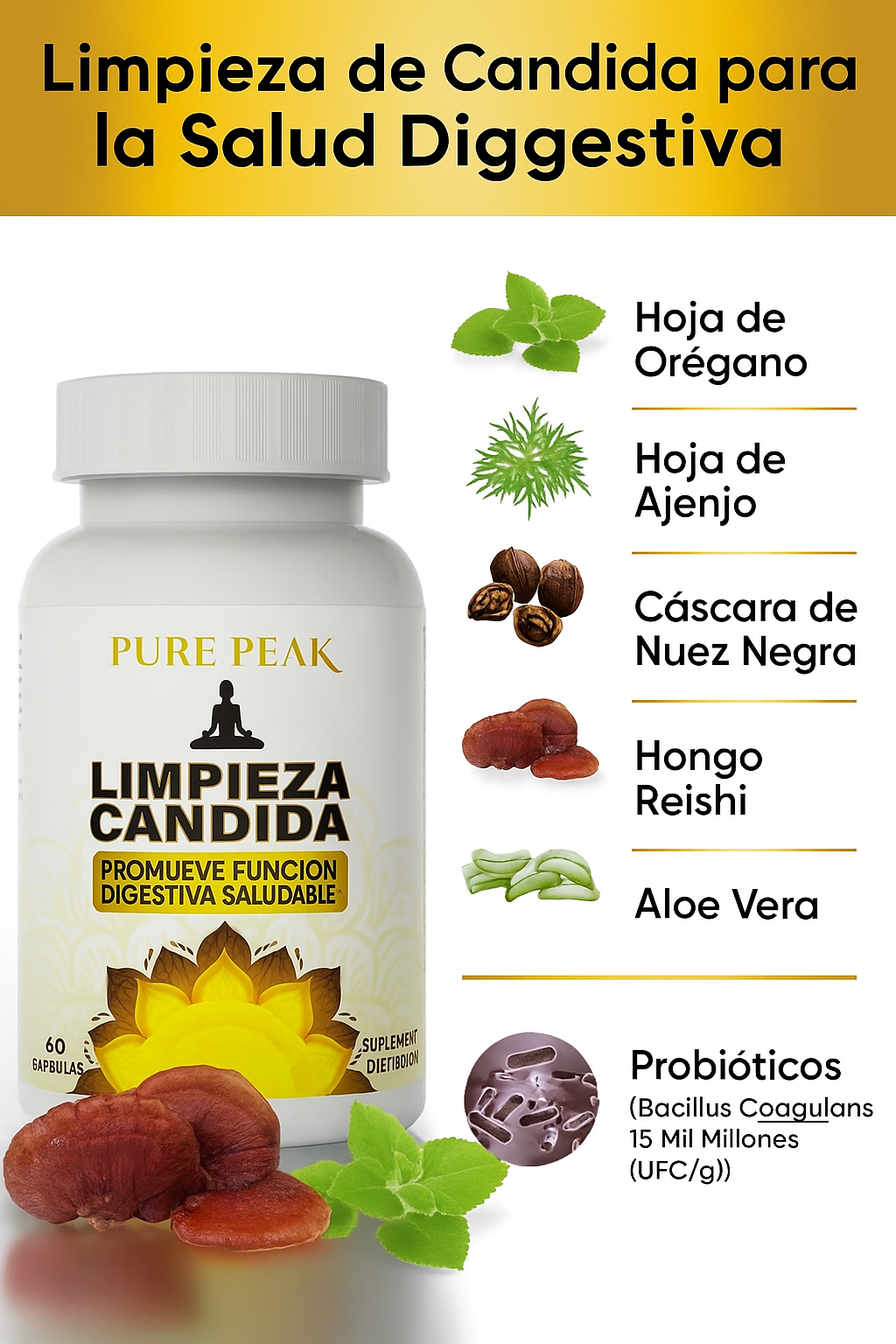 Candida Cleanse - Con Probióticos y Hierbas Antifúngicas