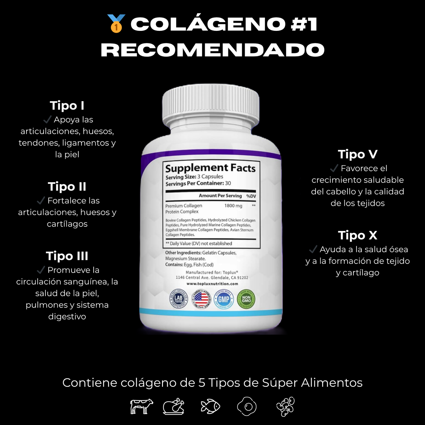 Colágeno Hidrolizado Premium con Complejo tipo I, II, III, V, X
